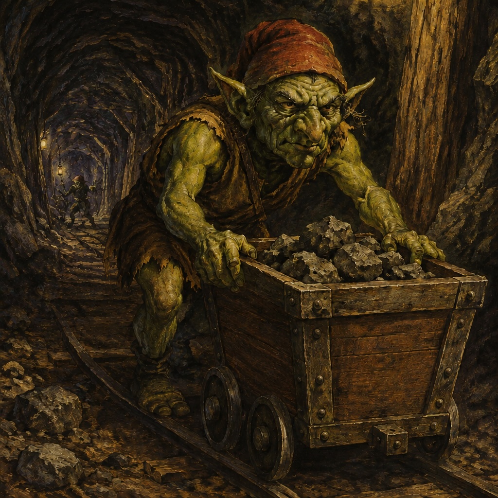 A goblin works the mines